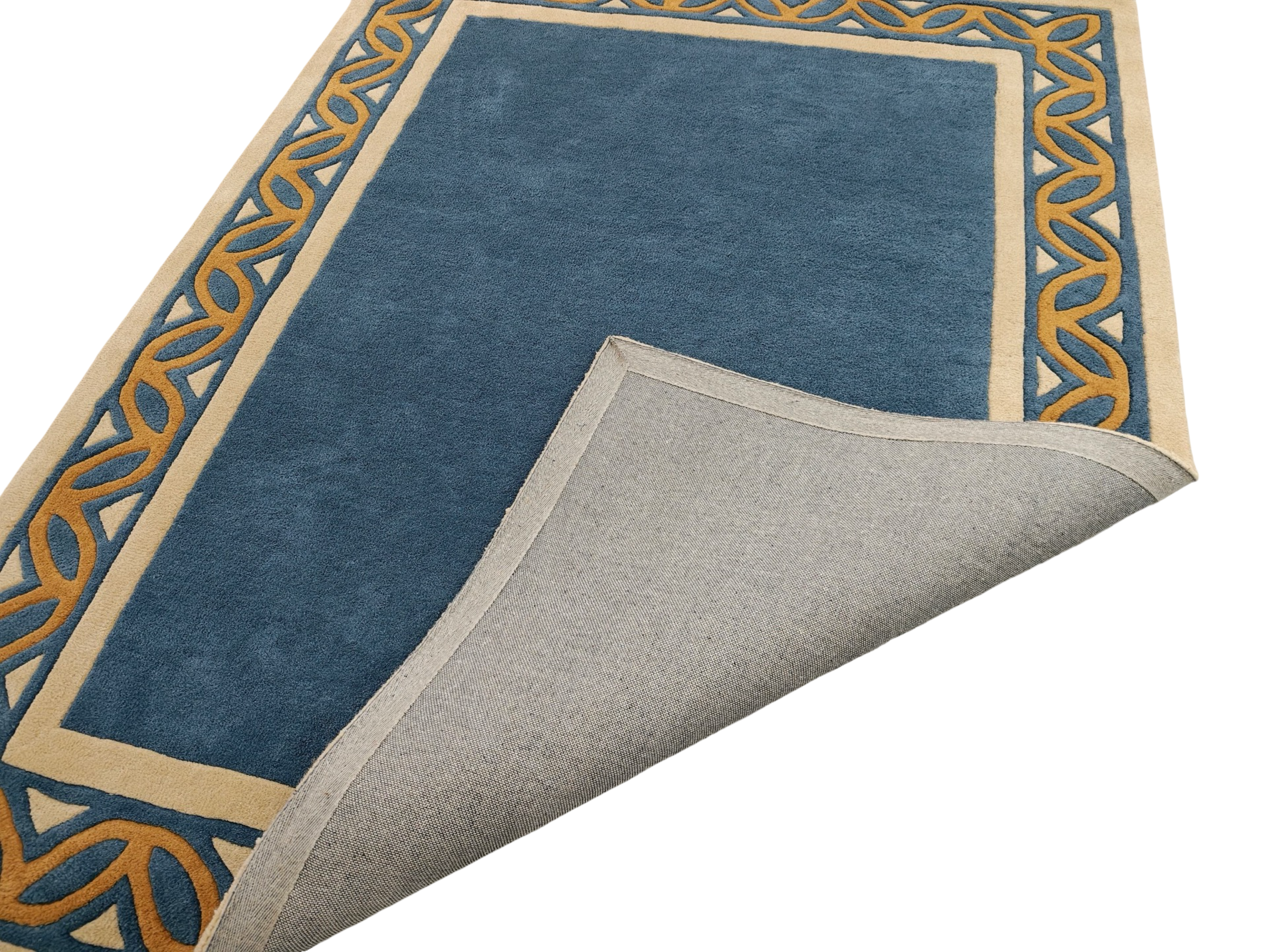Blue And Gold Greek Border Hand Tufted Rug
