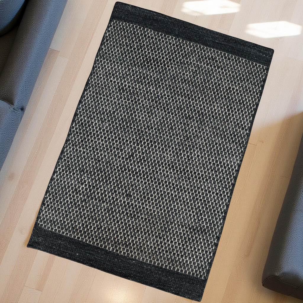 Charcoal Honeycomb Pattern Flat Weave Rug