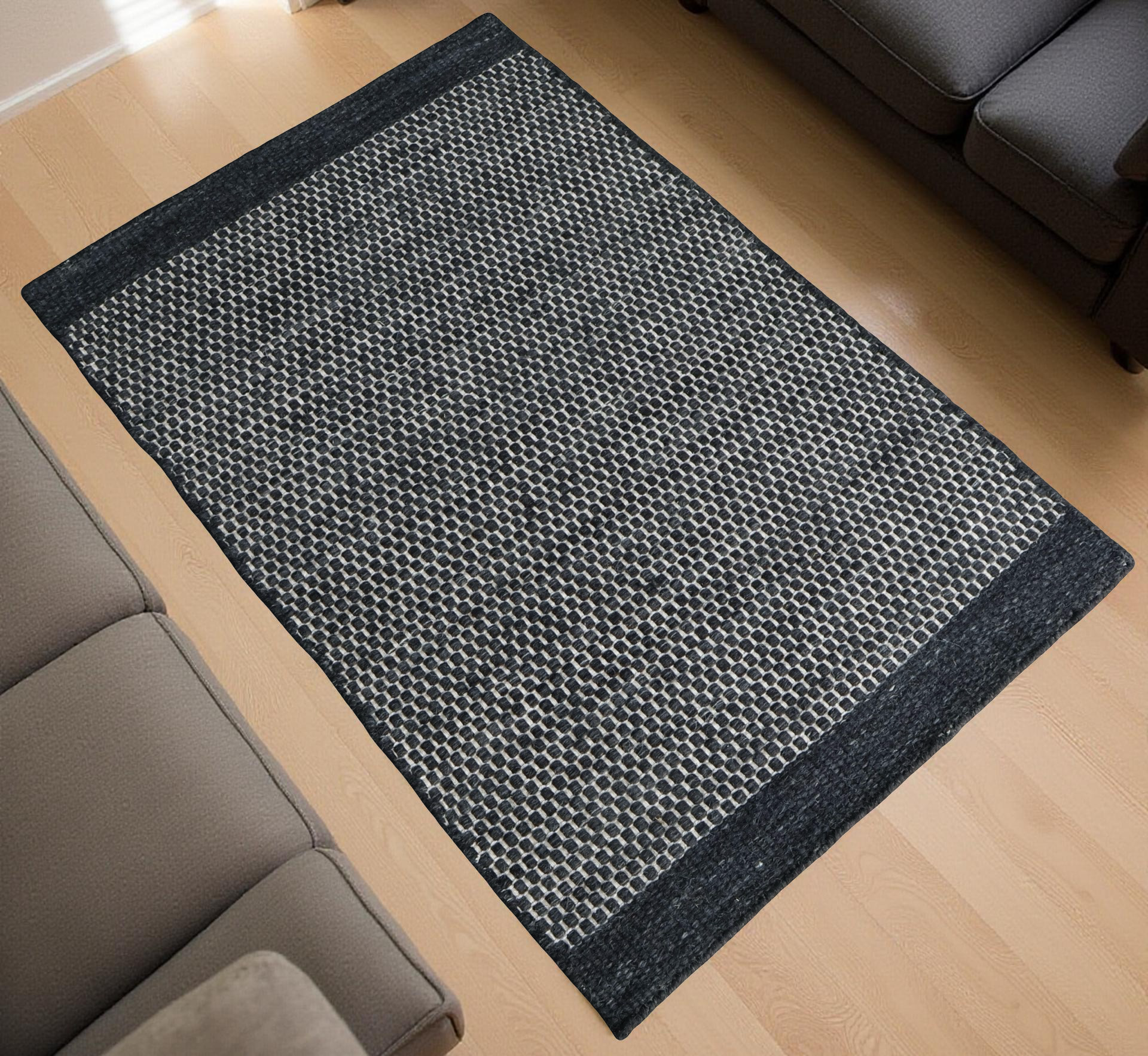 Charcoal Honeycomb Pattern Flat Weave Rug