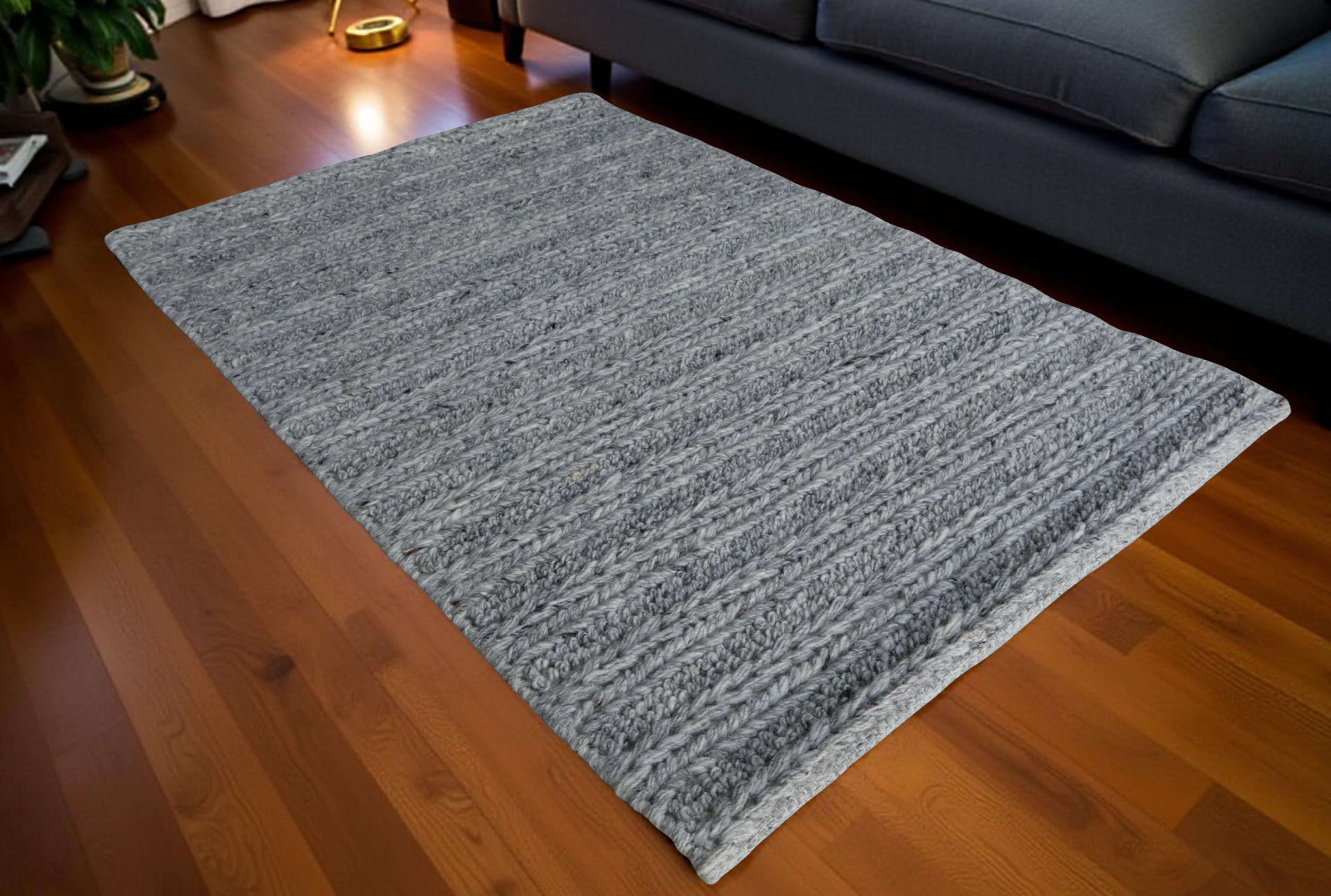 Grey With Chain Pattern Flat Weave Rug